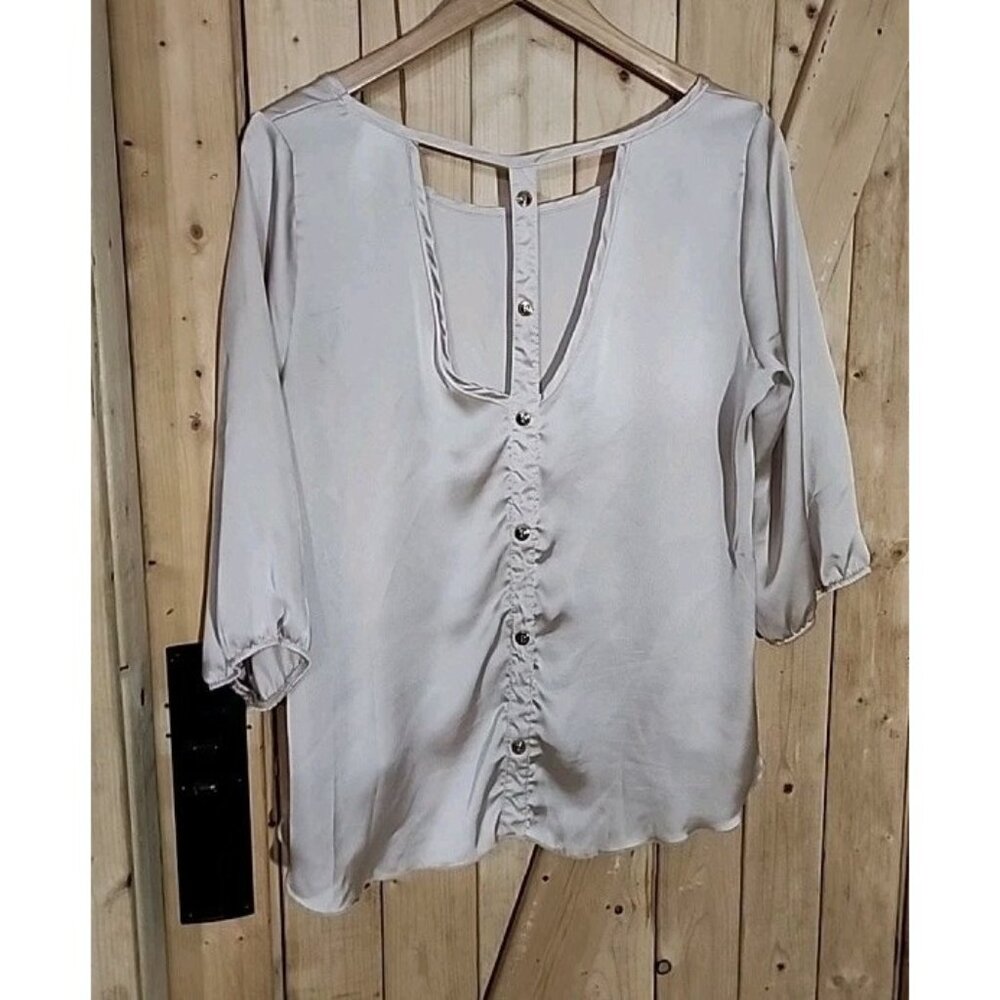 Ivory Silky Cutout Back Women’s Blouse‎ With Gold Embellished Buttons Down Back
